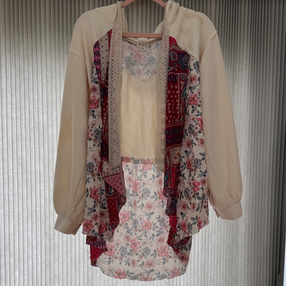 POL Multicolor Floral Patchwork Cardigan